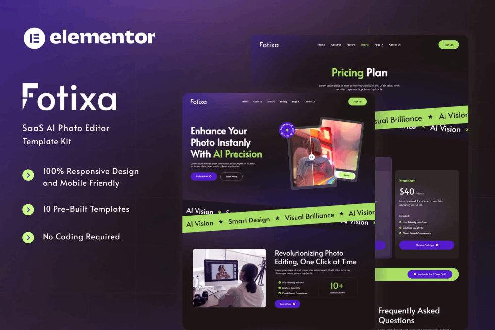 SaaS AI Photo App Website Elementor Template