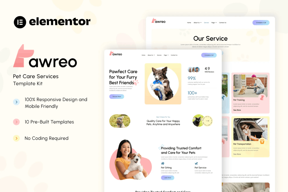 Pet Care Services Elementor Template
