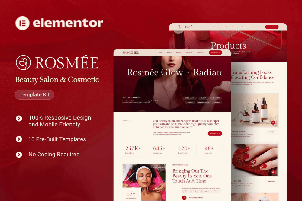 Beauty Salon & Cosmetic Elementor Template