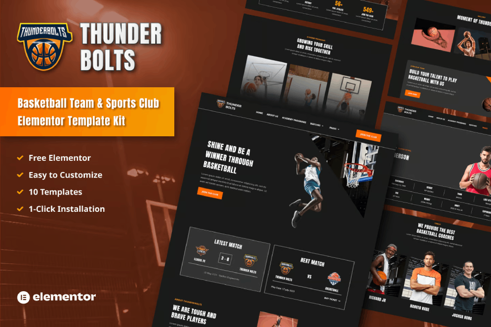 Basketball Team & Sports Club Elementor Template