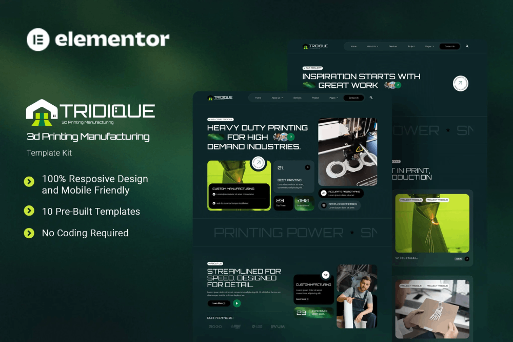 3D Printing Manufacturing Elementor Template