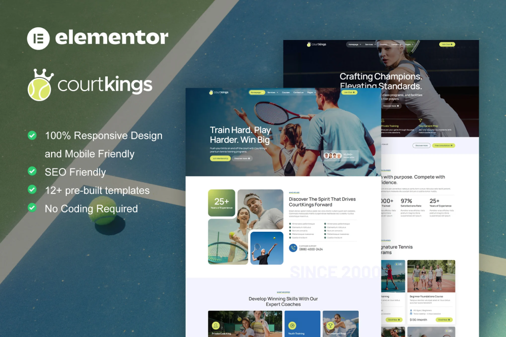 Tennis School & Sport Club Elementor Template