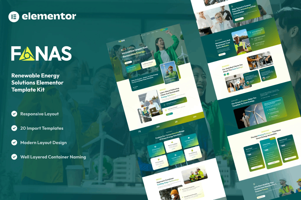 Solar & Green Renewable Energy Solutions Elementor Template