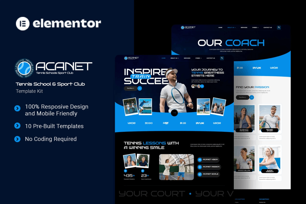 Tennis School & Sport Club Elementor Template