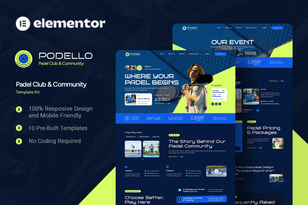 Padel Club & Community Elementor Template