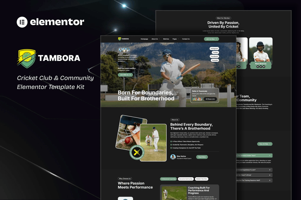 Cricket Club & Community Elementor Template