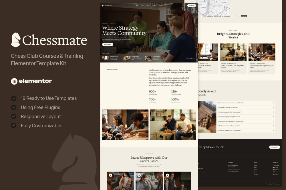 Chess Club Courses & Training Elementor Template