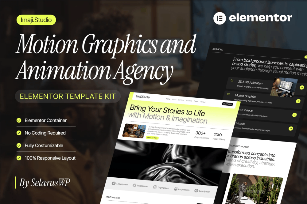 Motion Graphics & Animation Agency Elementor Template