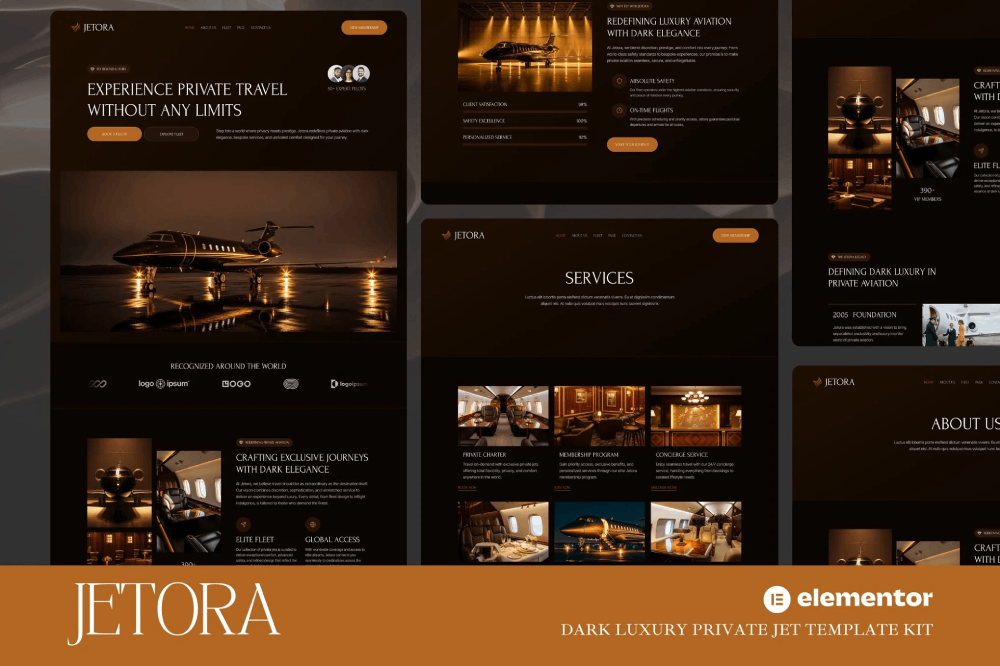 Dark Luxury Private Jet Elementor Template