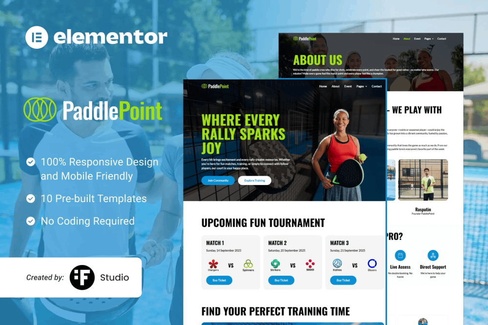 Paddle Gear & Court Booking Elementor Template
