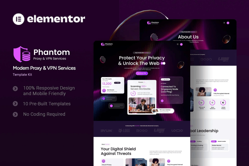 Modern Proxy & VPN Services Elementor Template