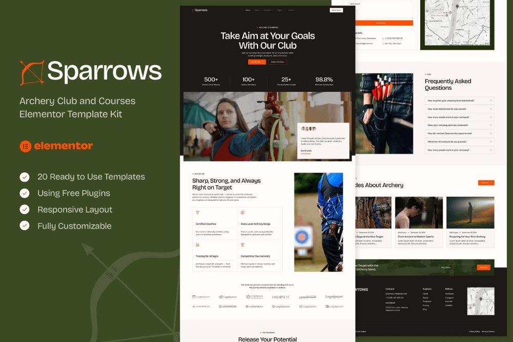 Archery Club & Courses Elementor Template