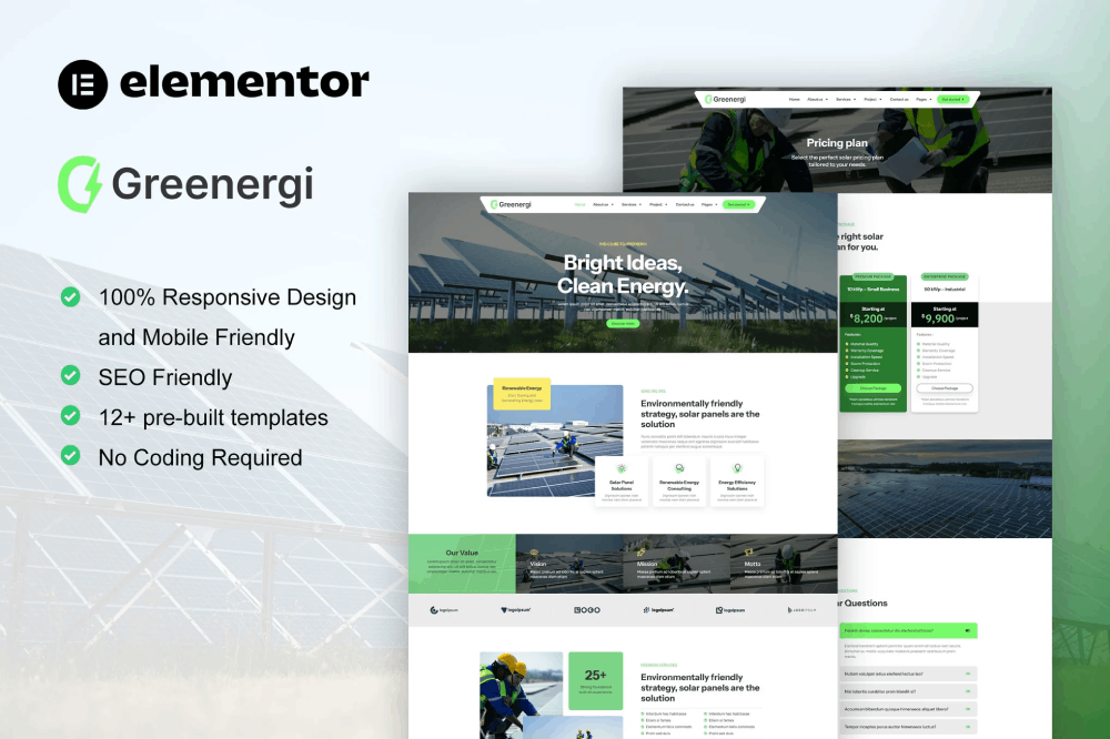 Solar & Green Renewable Energy Elementor Template