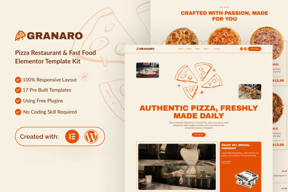 Pizza Restaurant & Fast Food Elementor Template