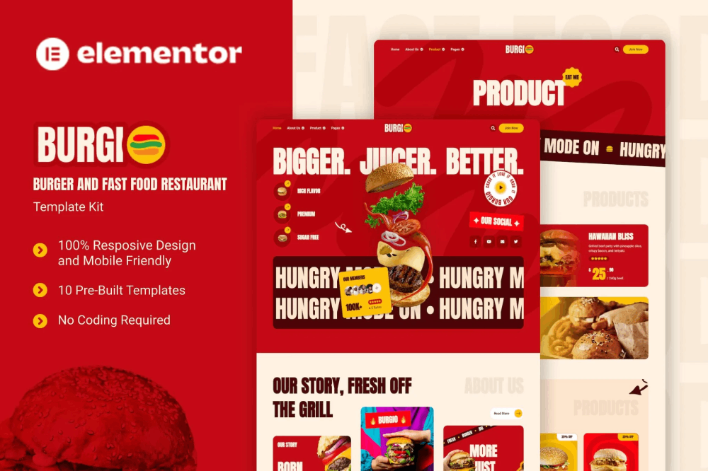 Burger & Fast Food Restaurant Elementor Template