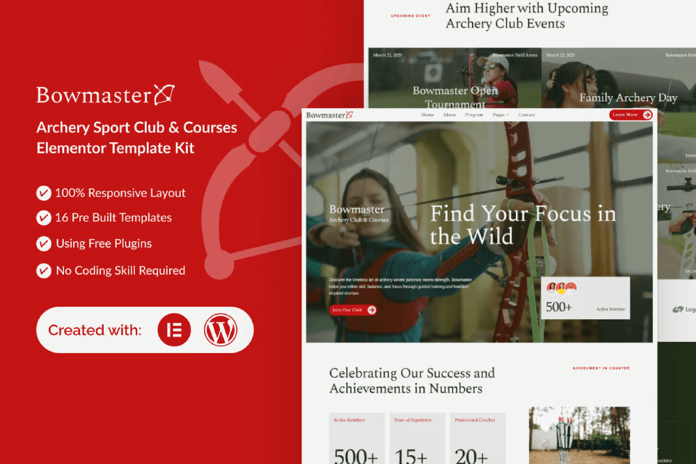 Archery Club & Courses Elementor Template