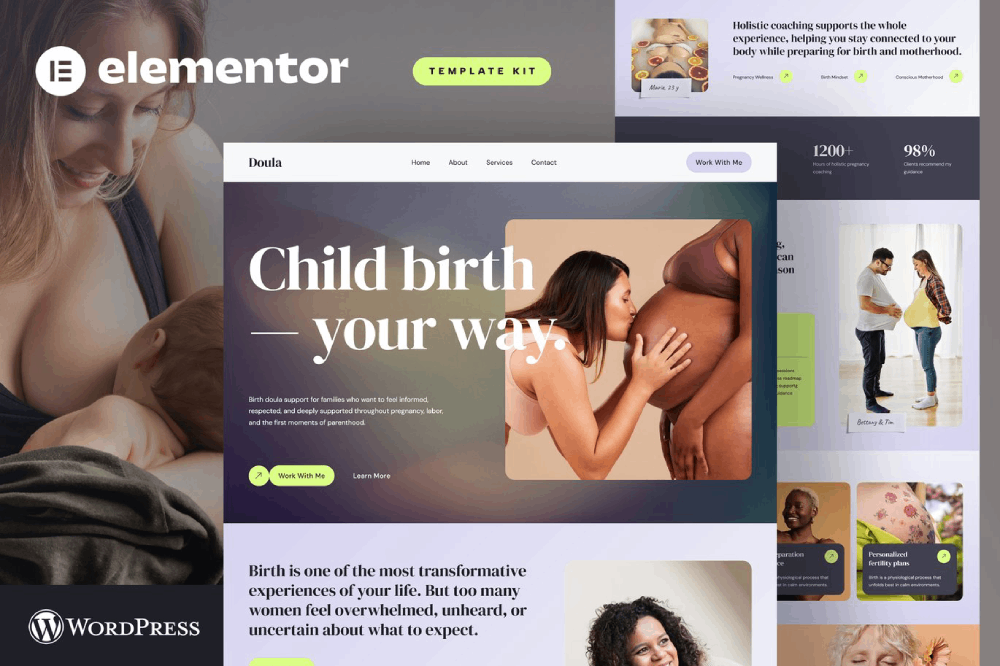 Holistic Pregnancy Maternity Coach & Postpartum Care Elementor Template