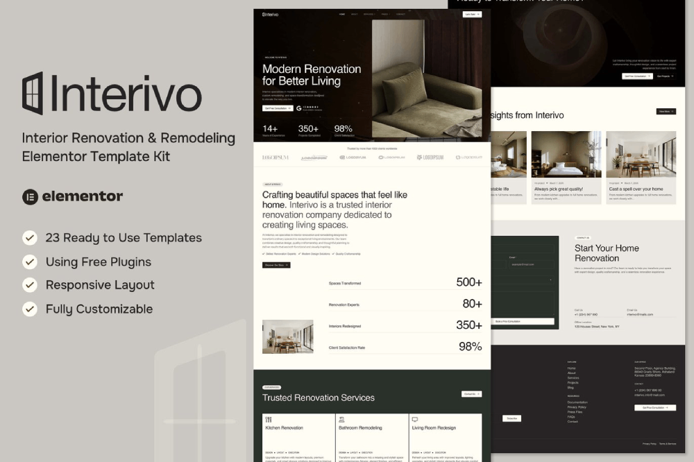 Interior Renovation & Remodeling Elementor Template