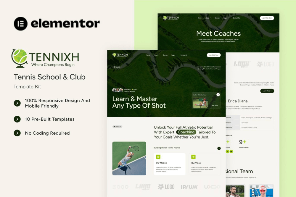 Tennis School & Club Elementor Template