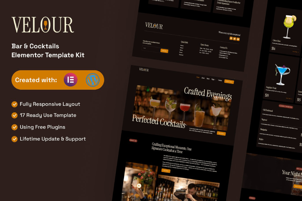 Bar & Cocktails Elementor Template
