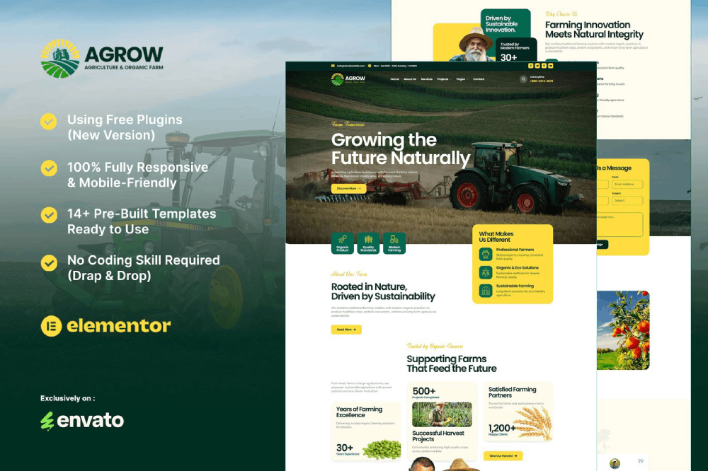 Organic Farm Agriculture Elementor Template