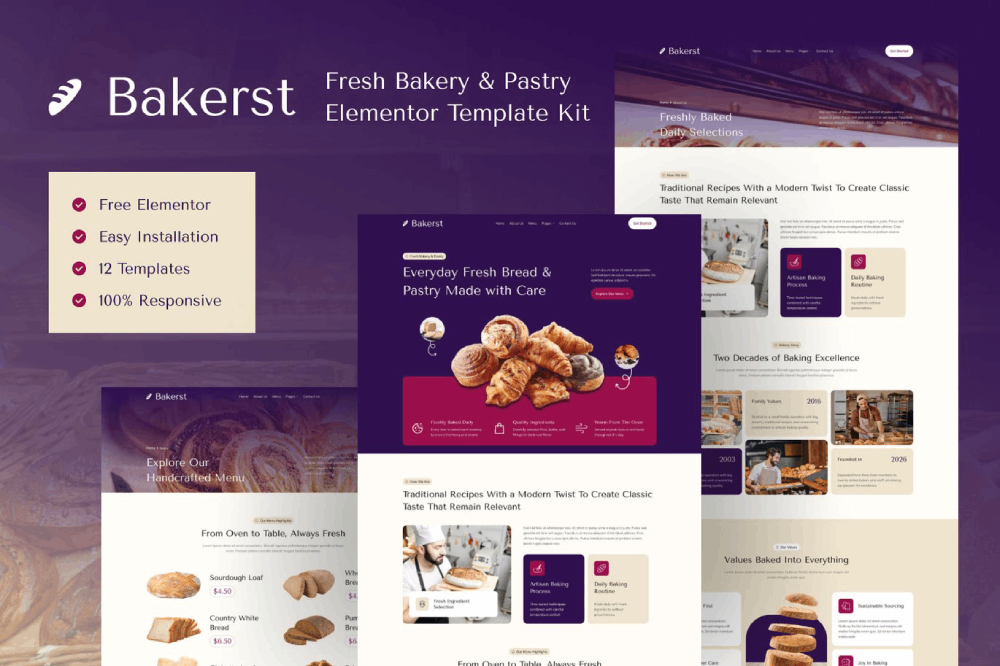 Bakery & Pastry Elementor Template