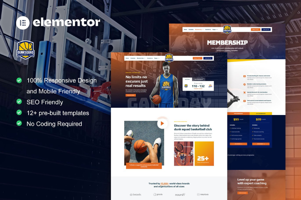 Basketball Team & Sport Club Elementor Template