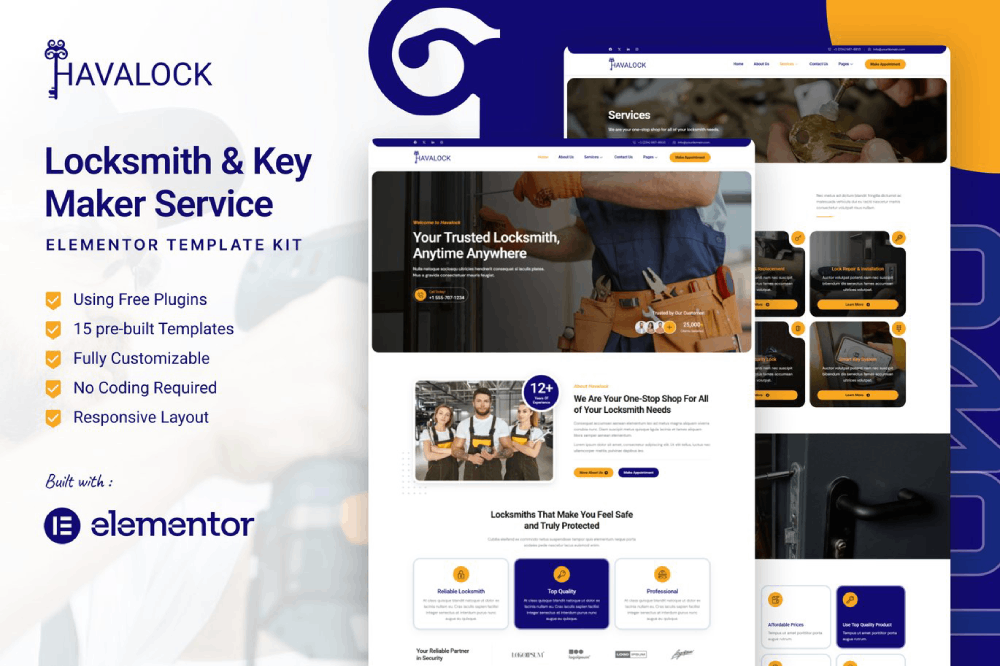 Locksmith & Key Maker Service Elementor Template
