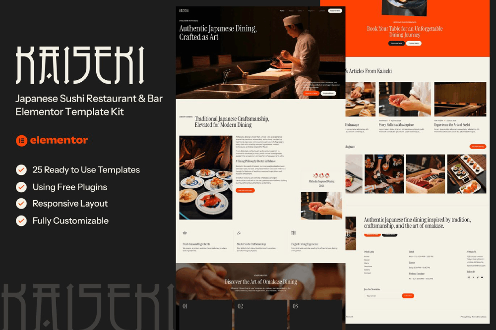 Japanese Sushi Restaurant & Bar Elementor Template