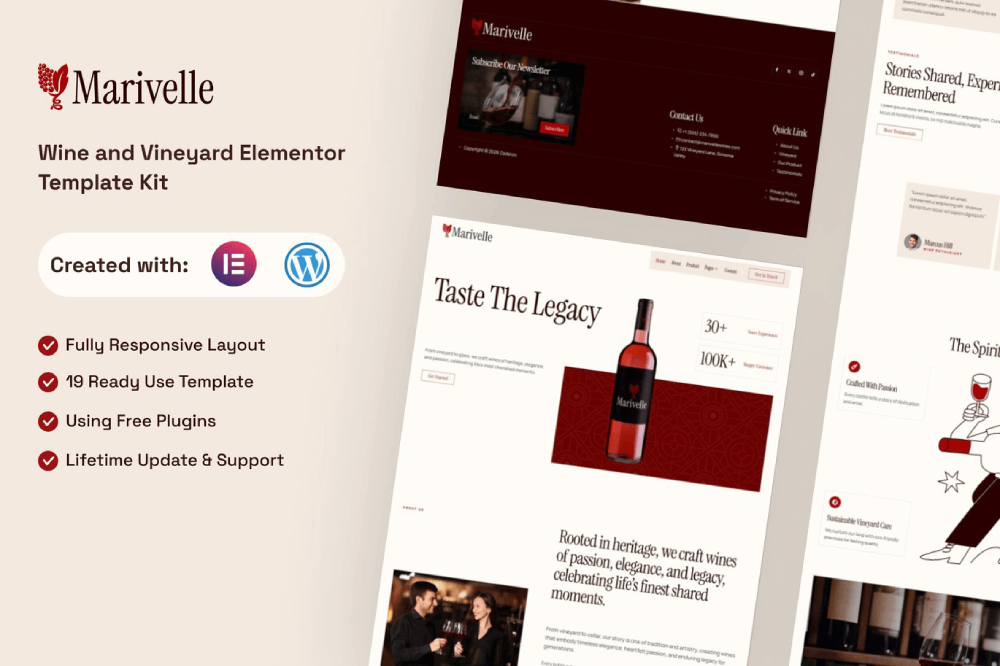 Wine and Vineyard Elementor Template