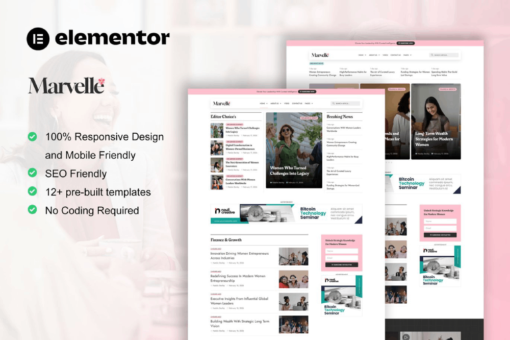 Modern Feminine Blog & Magazine Elementor Pro Template