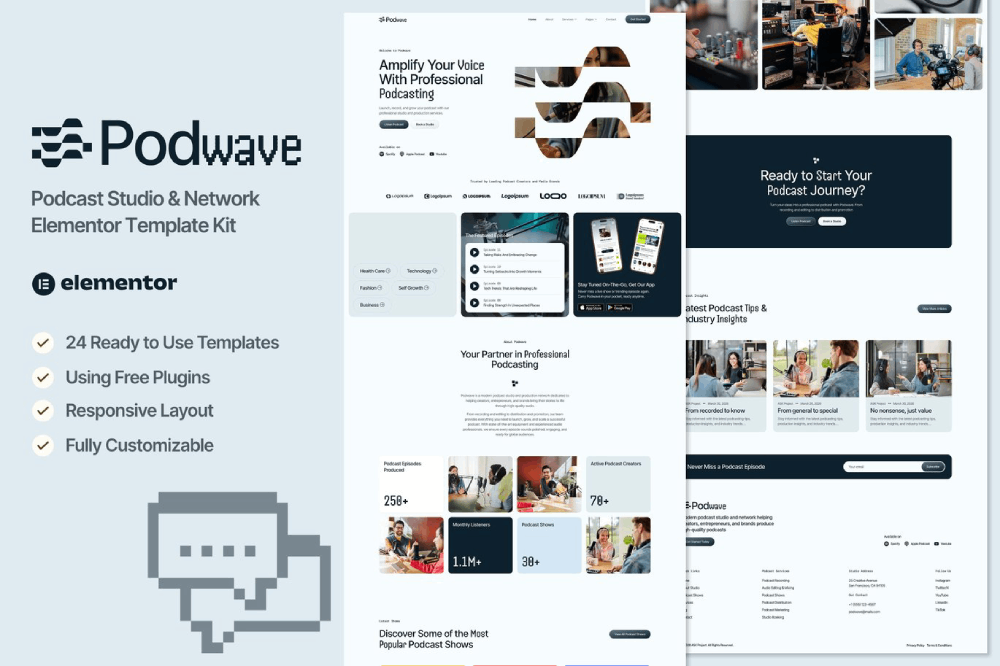 Podcast Studio & Network Elementor Template