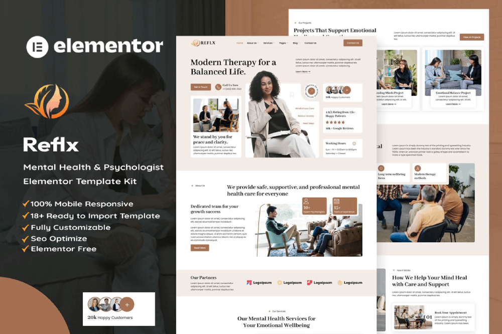 Mental Health & Psychologist Elementor Template