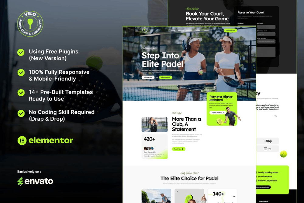 Padel Club & Community Elementor Template