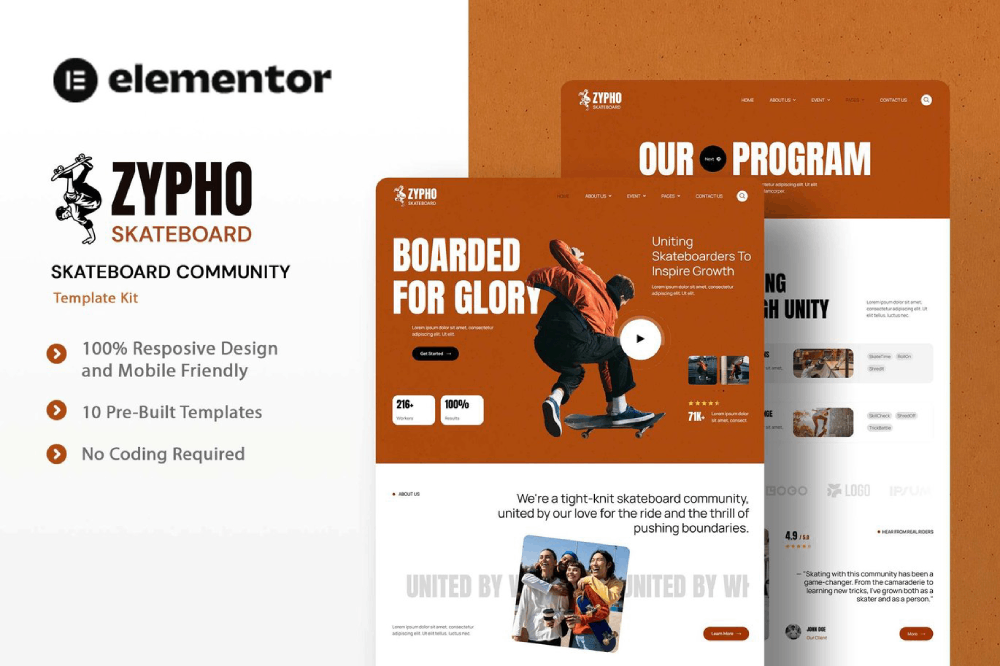 Skateboard Community Elementor Template