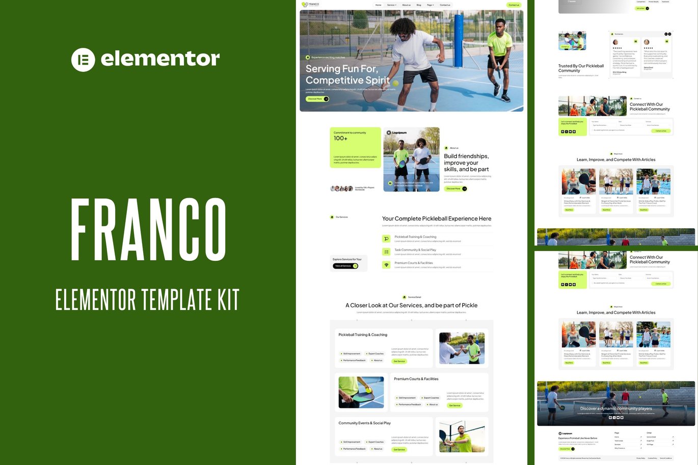 Pickleball Community & Play Elementor Template