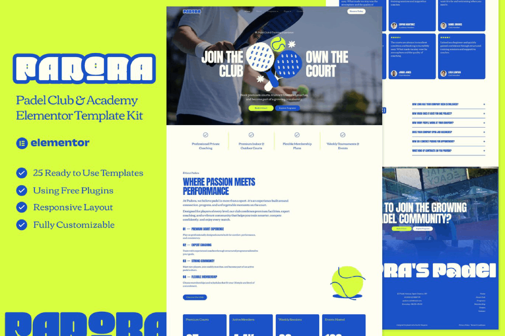 Padel Club & Academy Elementor Template