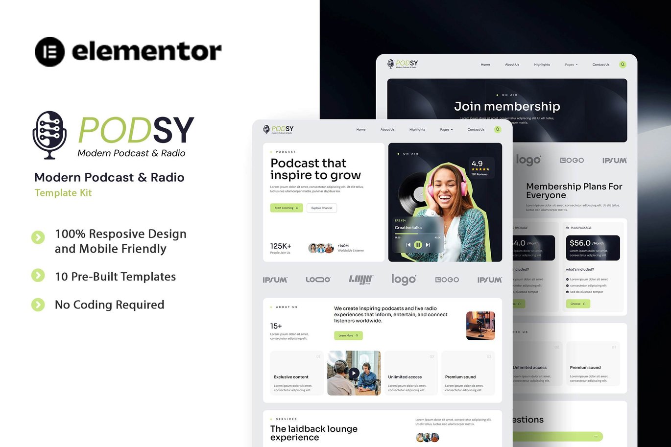 Modern Podcast & Radio Elementor Template
