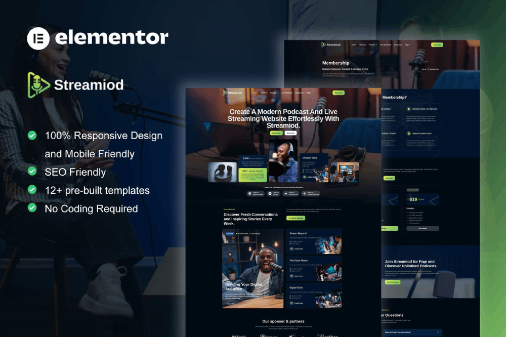 Podcaster & Music Streaming Elementor Template
