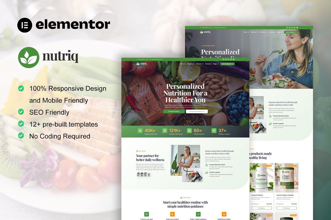 Healthy Food & Nutrition Elementor Template