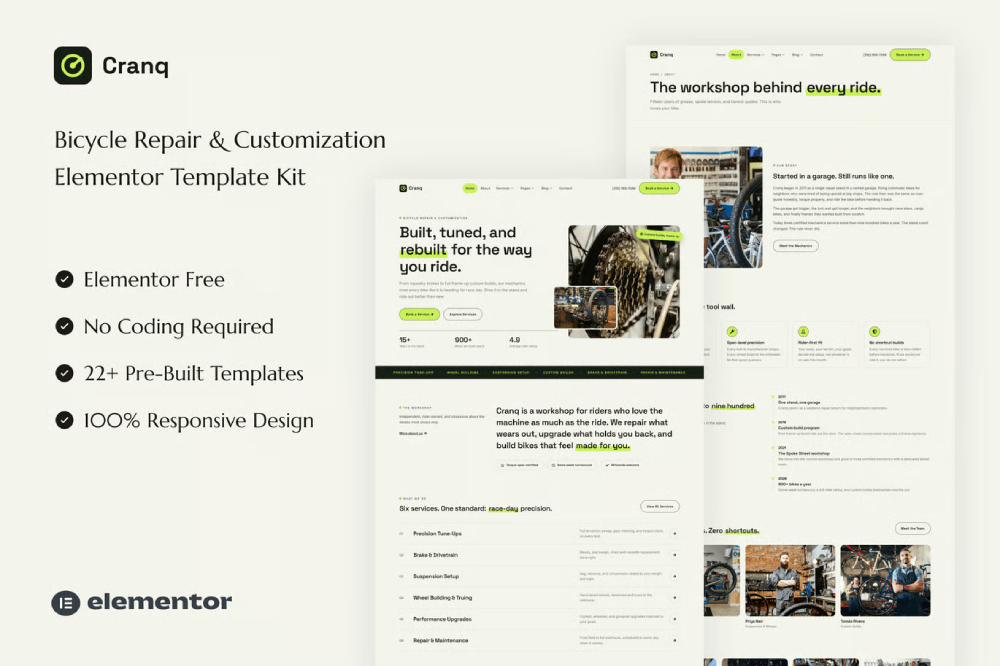 Bicycle Repair & Customization Elementor Template