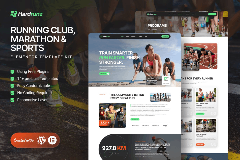 Running Club, Marathon & Sports Elementor Template
