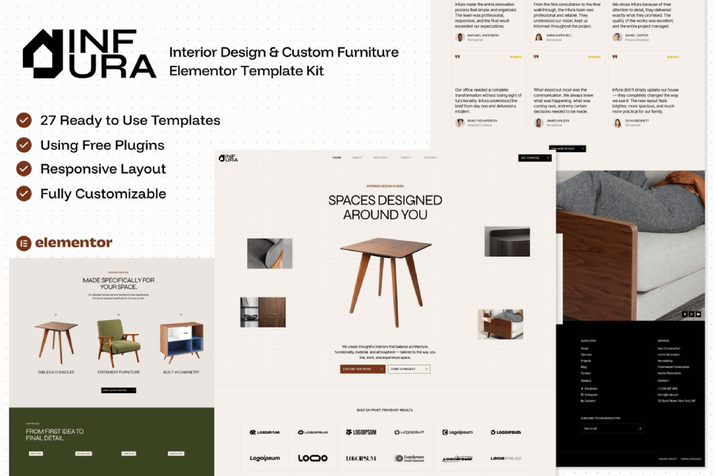 Interior Design & Custom Furniture Elementor Template