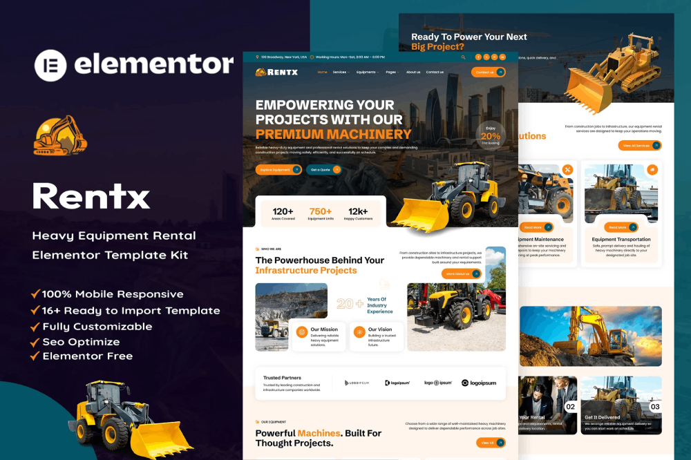 Heavy Equipment Rental Elementor Template