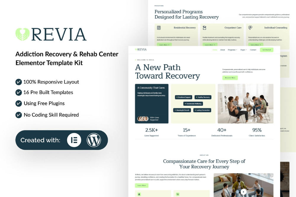 Addiction Recovery & Rehab Center Elementor Template