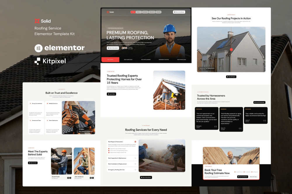 Roofing Repair & Construction Service Elementor Template