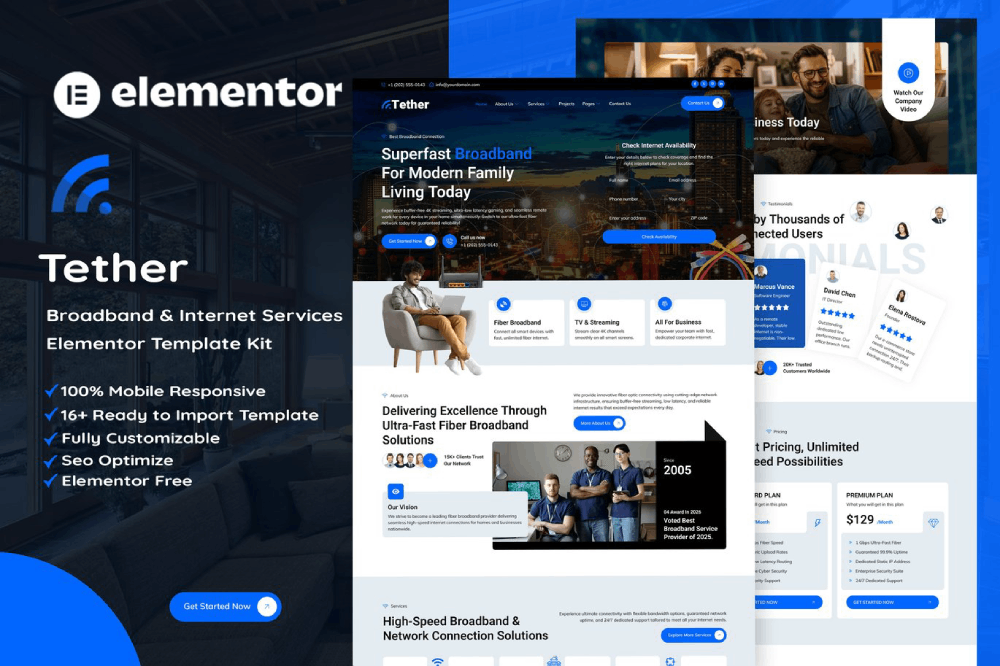 Broadband & Internet Services Elementor Template