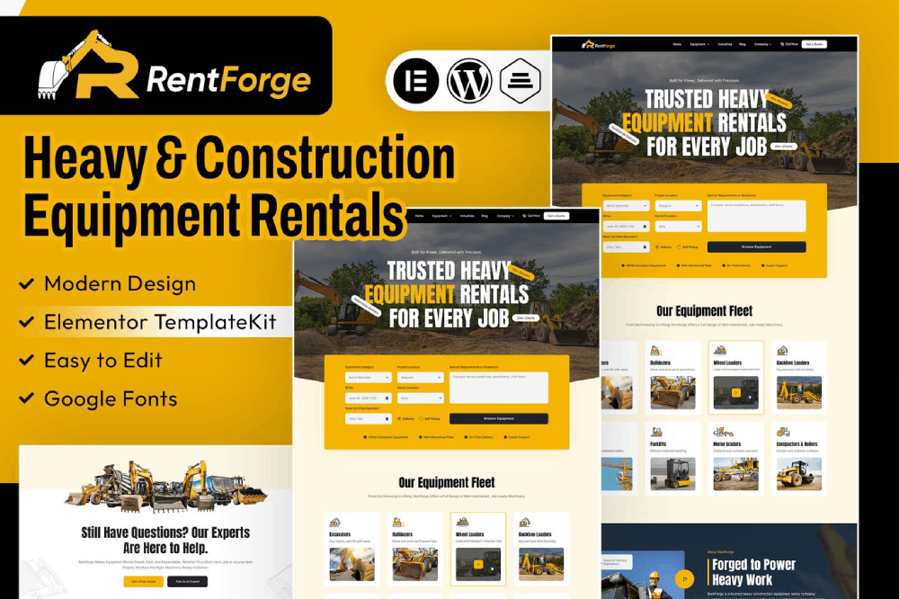 Heavy & Construction Equipment Rental Elementor Template