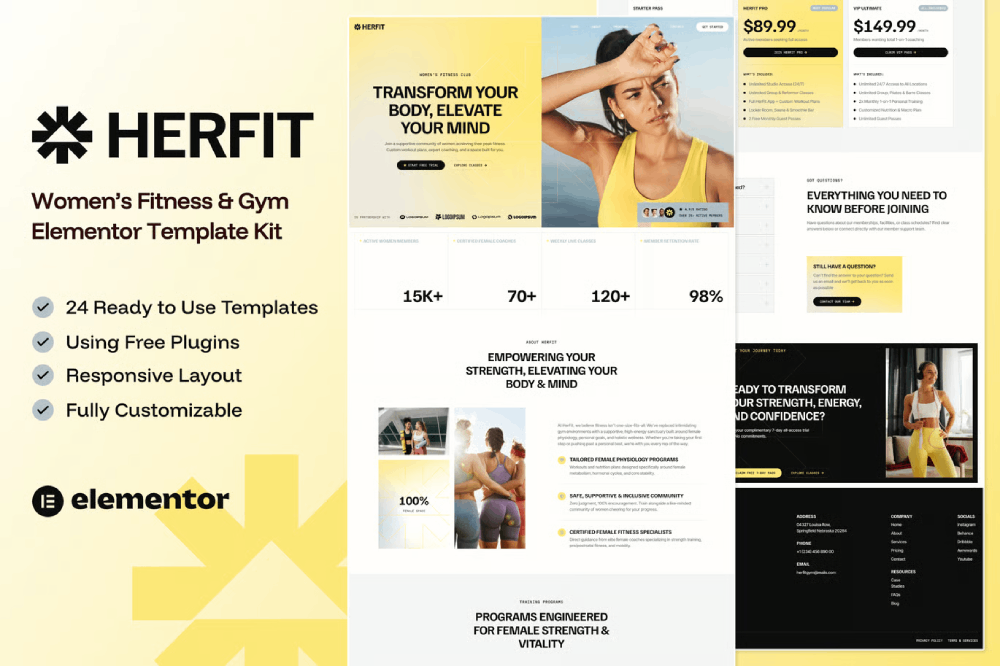 Women’s Fitness & Gym Elementor Template