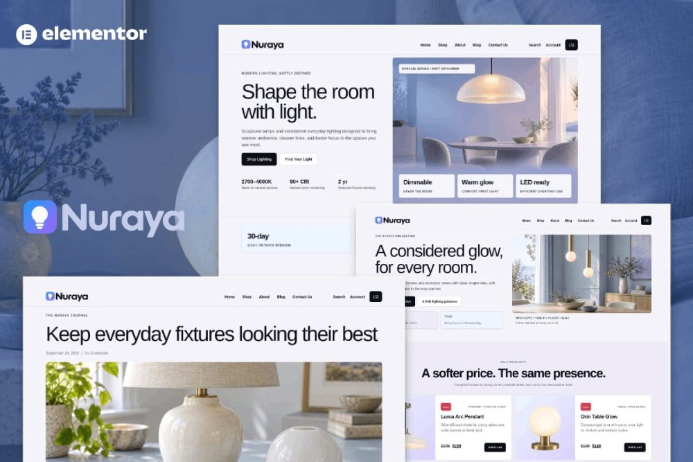 Nuraya - Lighting & Lamps Shop eCommerce Elementor Template